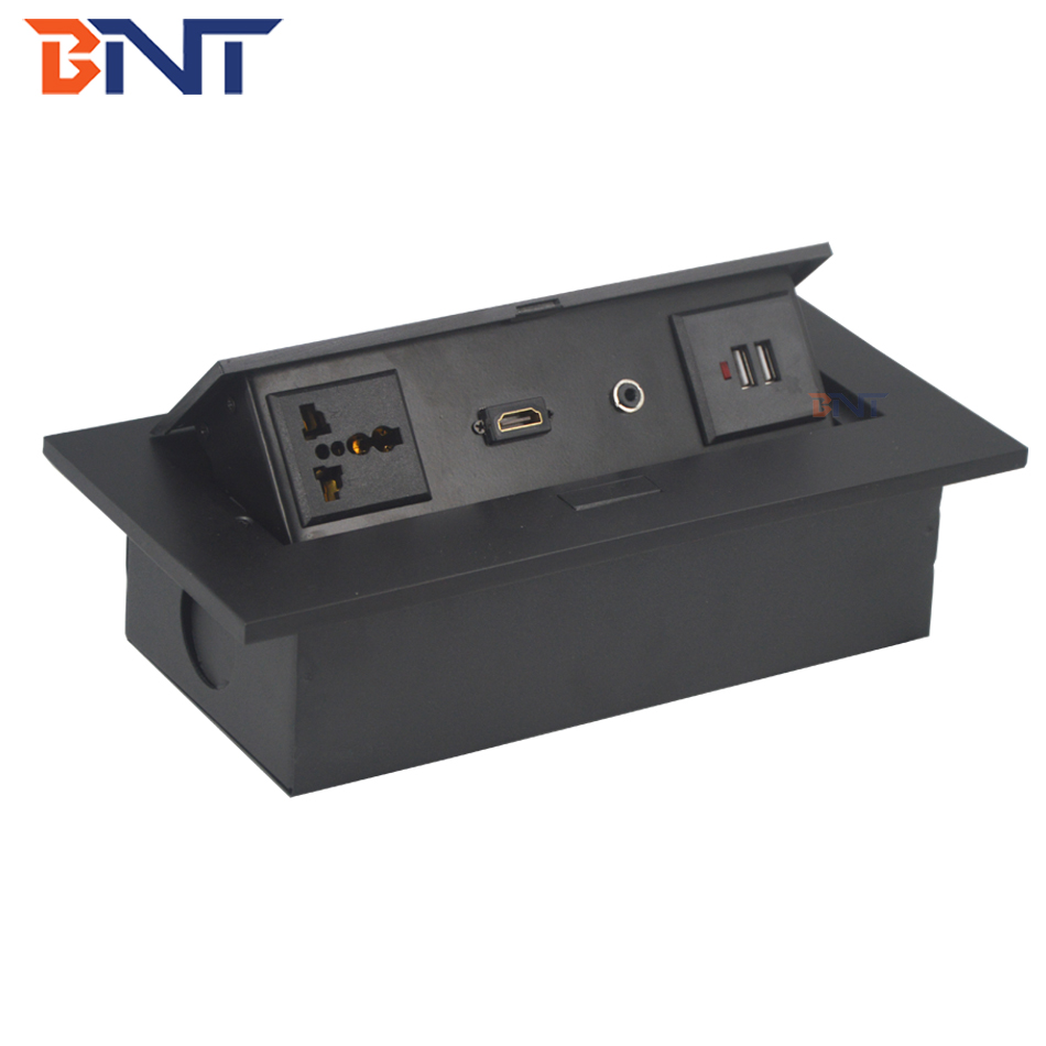 OEM/ODM desk Embedded hidden power socket 1 universal power socket +2 usb charging office  1 VGA+audio pop up desk socket