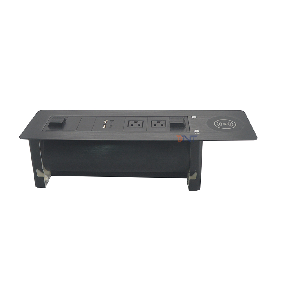 Conference Desk Power Outlet Motorized Flip Up Data Socket 2 AC Outlets 2 USB Ports IP44 10A Compatible US