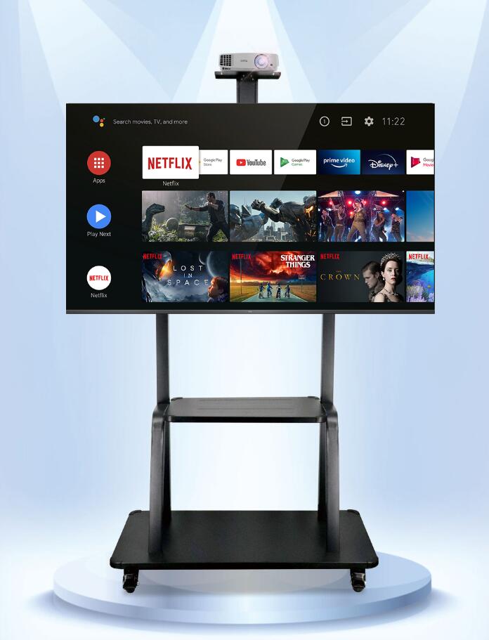 OEM/ODM Motorized Flip up Style Mobile Tv Screen Floor Stand with Lift Mechanism Supply for 32-65" Tv Screen Electric Lifting & Turning