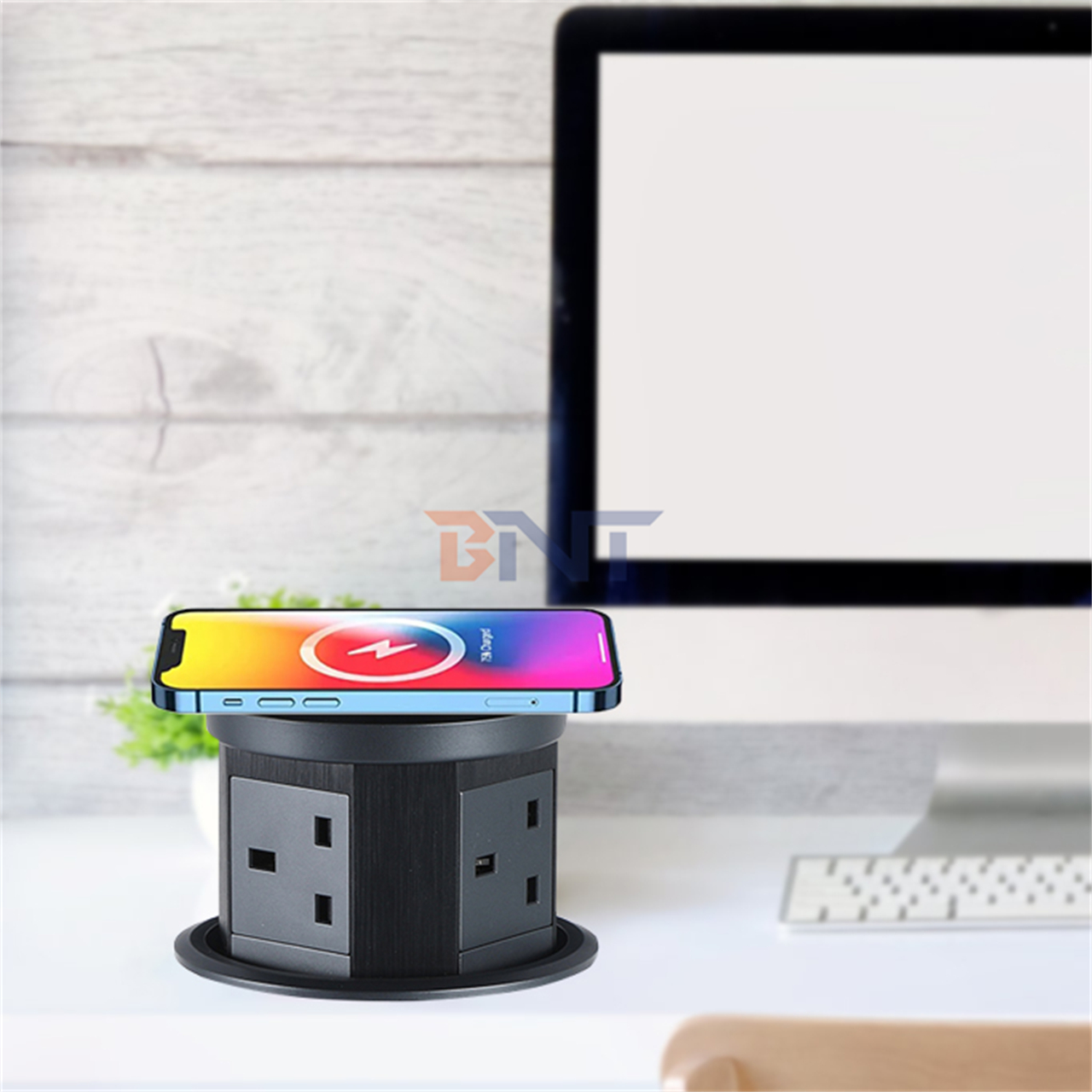 Custom 3-Outlet Pop-Up Outlet Tower PVC and Aluminum Kitchen Table Power Socket With Wireless Charger Desktop Pop-Up Sockets