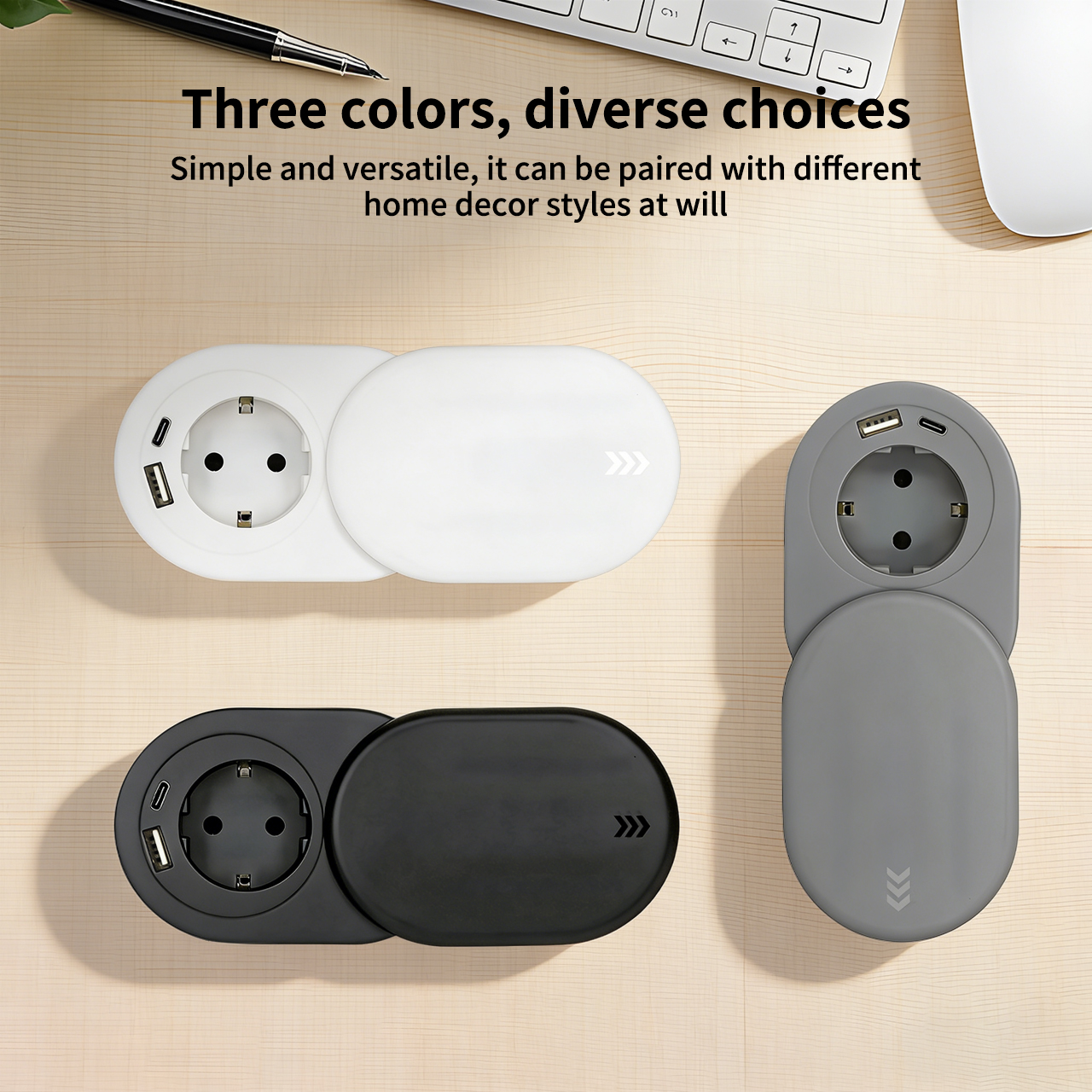 Factory Price Industrial Mini Black EU Power Grommet Tabletop Socket with USB Port 16A PC Hidden in Furniture Desk Office