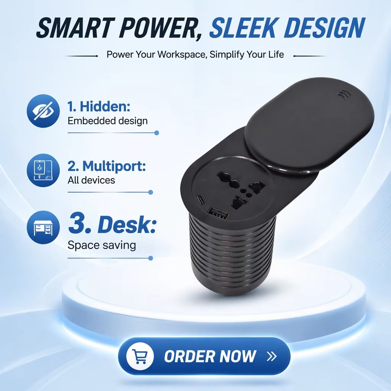 New Mold Development Mini Black Universal Power Slip Open Tabletop Socket with USB Port 16A PC Hidden in Furniture Desk Office