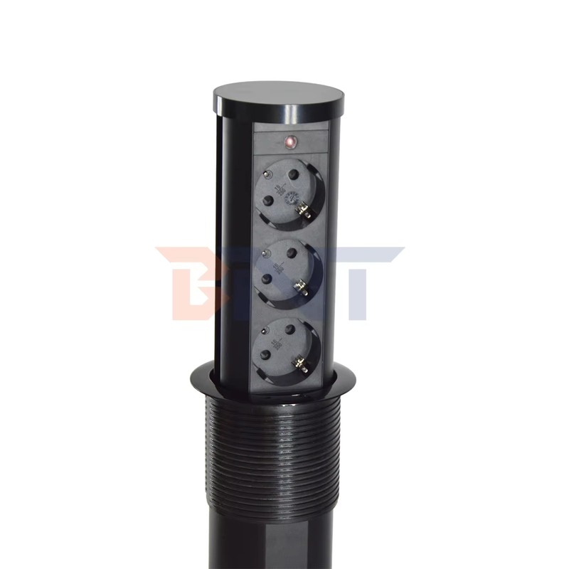 EU Plug Type 3-Outlet Pneumatic Power Socket IP44 Standard Aluminum Alloy Lifting Outlet for Hidden Kitchen Use detail image 4