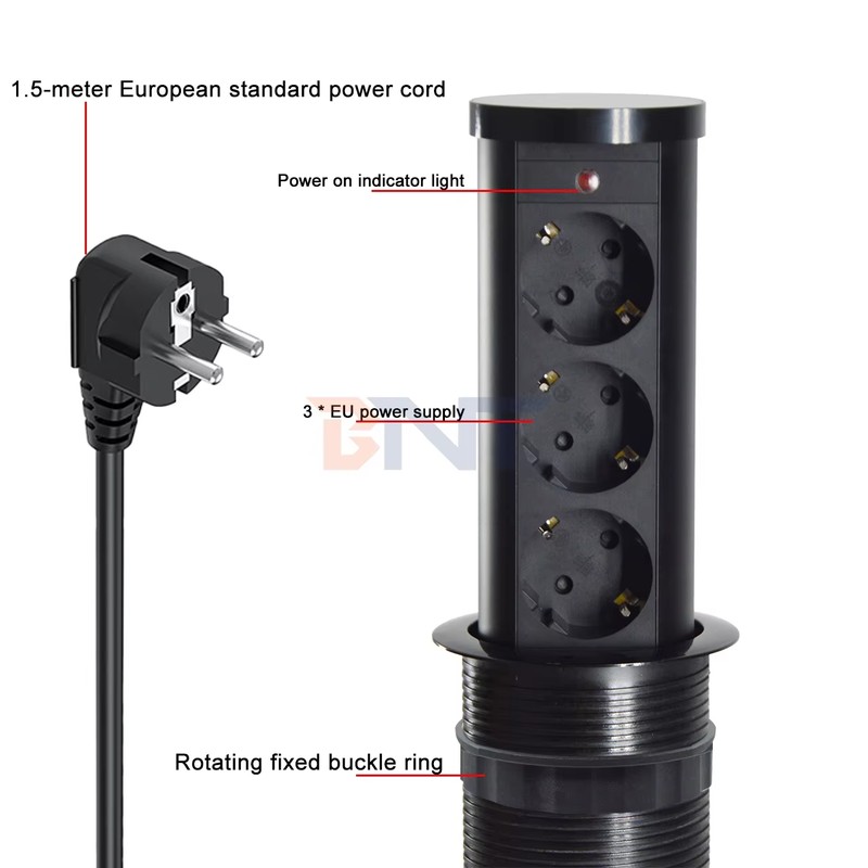 EU Plug Type 3-Outlet Pneumatic Power Socket IP44 Standard Aluminum Alloy Lifting Outlet for Hidden Kitchen Use detail image 10