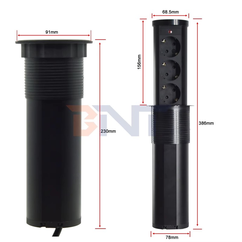 EU Plug Type 3-Outlet Pneumatic Power Socket IP44 Standard Aluminum Alloy Lifting Outlet for Hidden Kitchen Use detail image 13