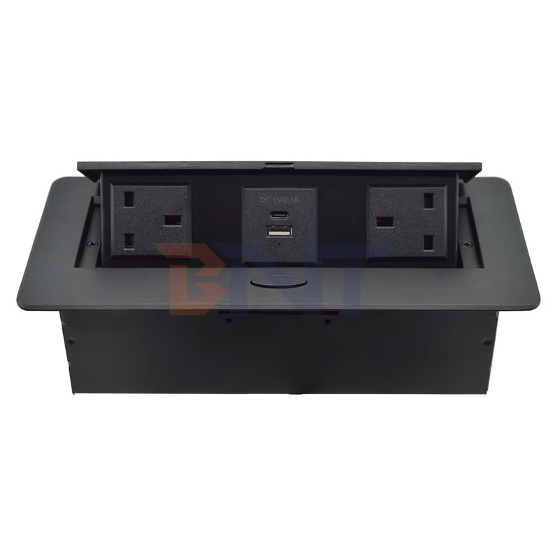 Custom Pop-Up Design Electric Power UK Plug Socket Flush Mount 2 Outlets Tabletop Socket for Meeting & Conference Tables detail image 2