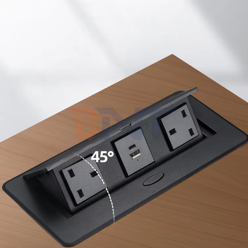 Custom Pop-Up Design Electric Power UK Plug Socket Flush Mount 2 Outlets Tabletop Socket for Meeting & Conference Tables detail image 4
