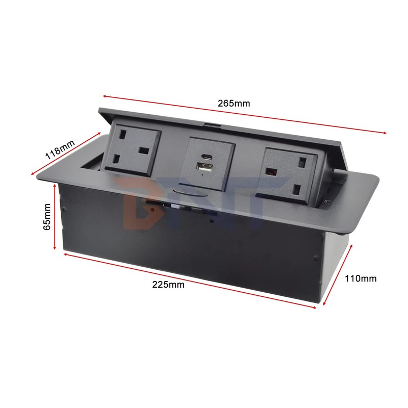 Custom Pop-Up Design Electric Power UK Plug Socket Flush Mount 2 Outlets Tabletop Socket for Meeting & Conference Tables detail image 10